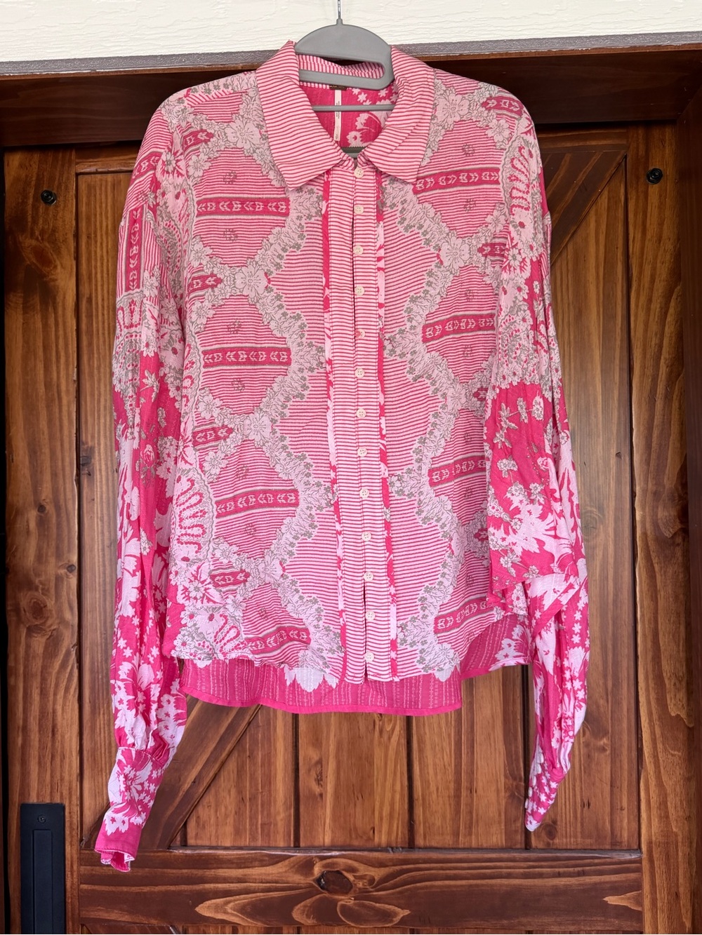 Free People Pink Patterned Button-Up Blouse